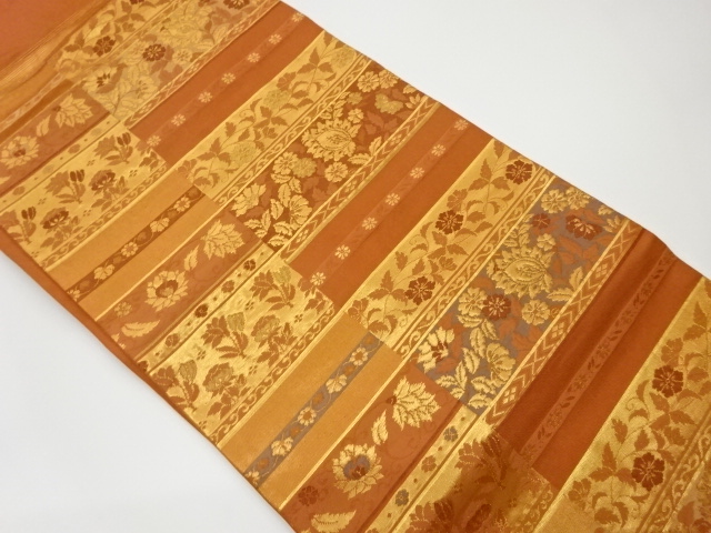 JAPANESE KIMONO / VINTAGE NAGOYA OBI / WOVEN FLOWER ARABESQUE
